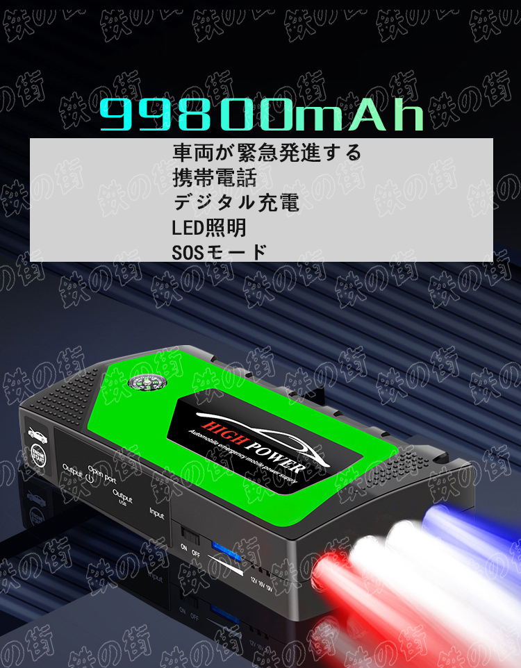 ジャンプスターター 12V 99800mAh 大容量 車用エンジンスターター 非常 