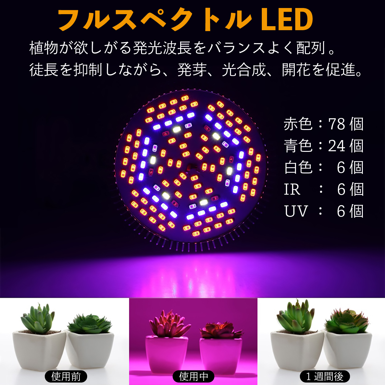 植物育成ライト LED210個 ２段階調光 暖色 長寿命 省エネ 家庭菜園