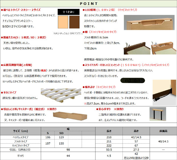 畳ベッド シングル 国産畳 2段階高さ調節 ベッドフレームのみ 和風