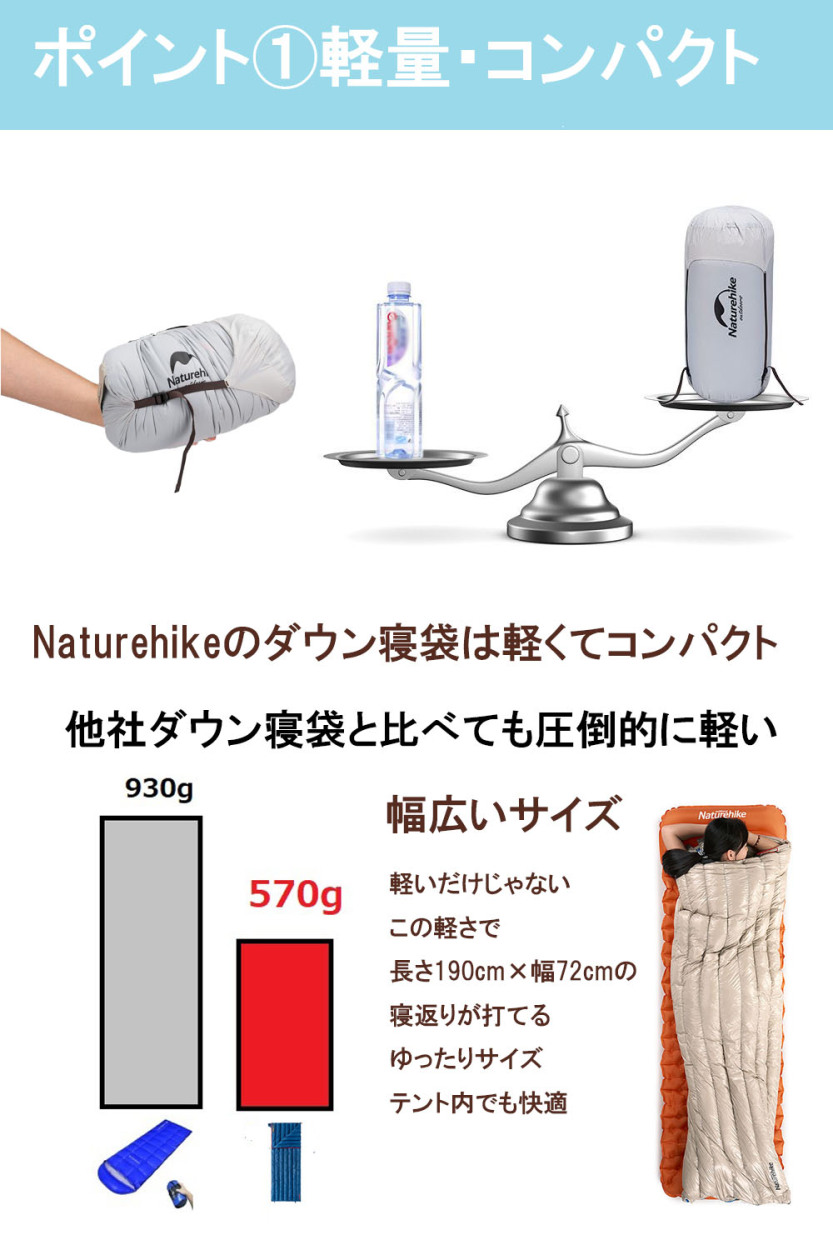 Naturehike ネイチャーハイク シュラフ 寝袋 高級 ダウン コンパクト