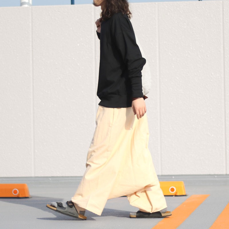 ワイドパンツ フリーサイズ ベージュ 横