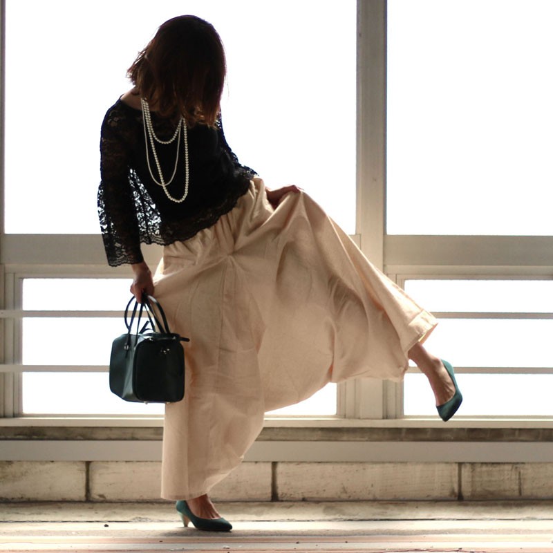 ワイドパンツ フリーサイズ ベージュ レディース 袴パンツ