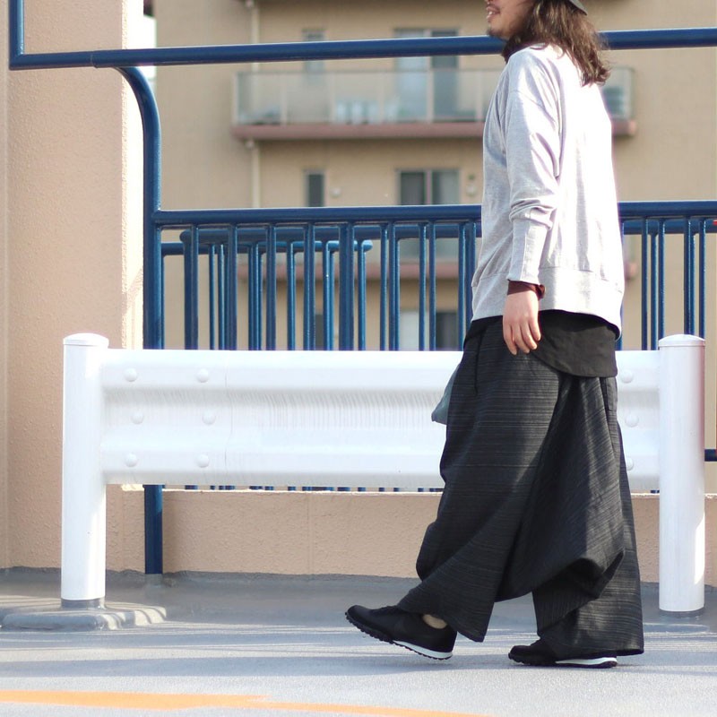 ワイドパンツ フリーサイズ ブラックストライプ メンズ 袴パンツ