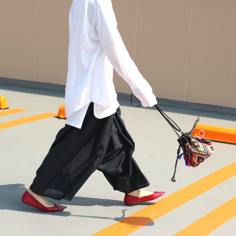 ワイドパンツ フリーサイズ ブラックストライプ レディース 横 袴パンツ