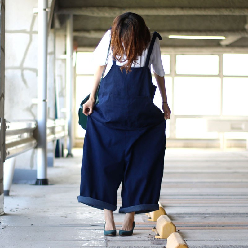 インディゴ　サルエル　オーバーオール　ワイドパンツ　全身　メンズ　レディース　