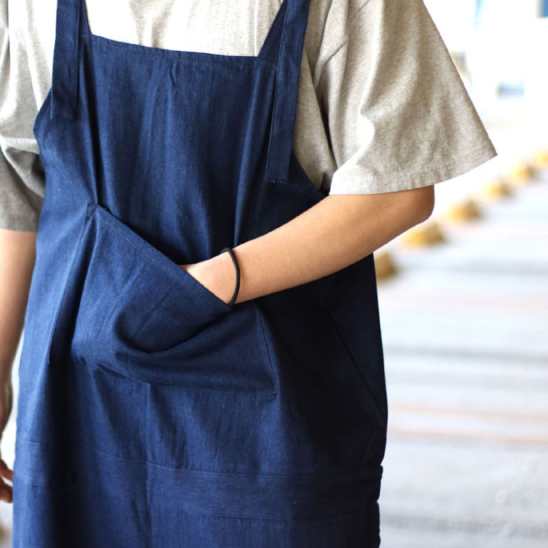 インディゴ　デニム　サルエル　オーバーオール　胸ポケット