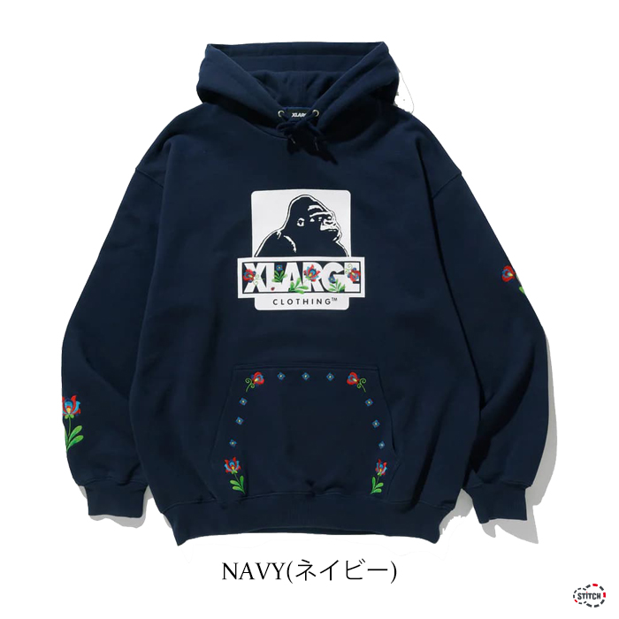 セール XLARGE エクストララージ FLOWER OG PULLOVER HOODED SWEAT 101224012007 フラワー  プルオーバーフーディー スウェット ネイビー 正規取扱店