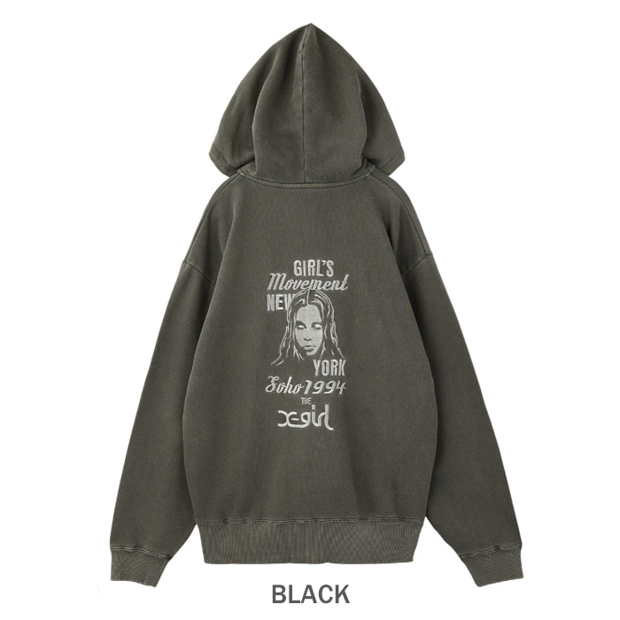 X-girl（エックスガール） MIX LOGO＆FACE FADED ZIP UP SWEAT HOODIE