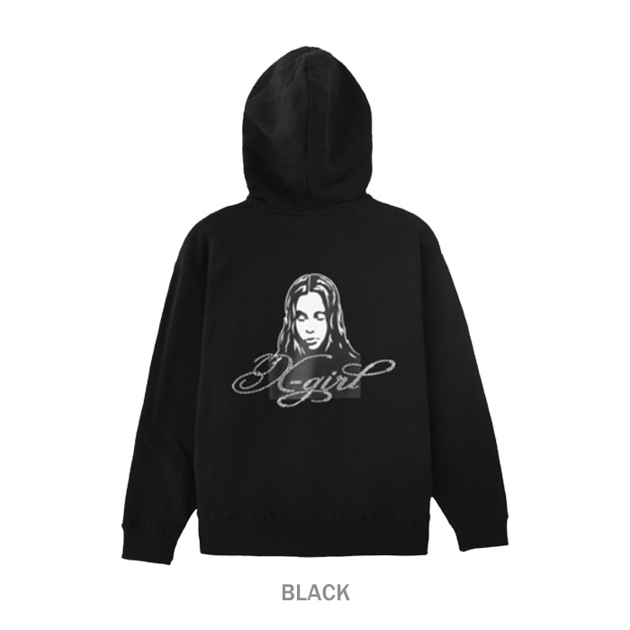 x-girl ブラック フーディ EMBROIDERED LOGO ZIP UP SWEAT HOODIE（パーカー）｜X-girl（エックス