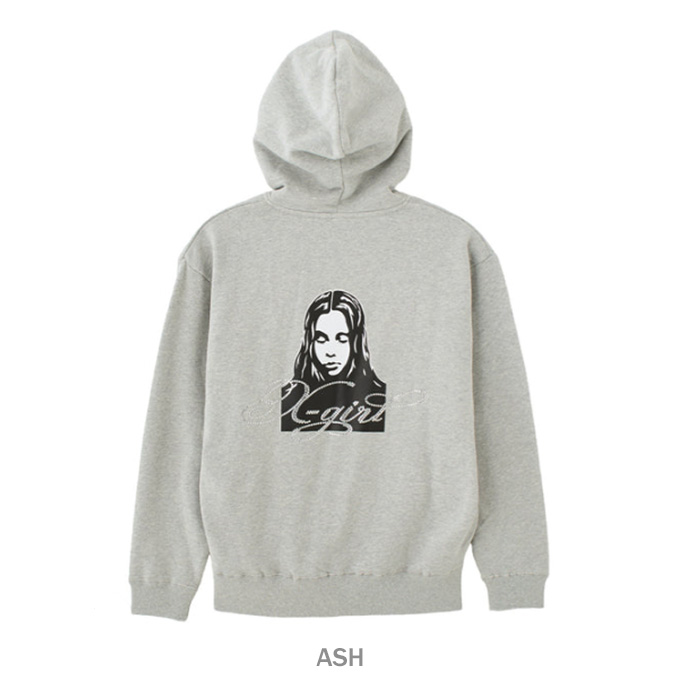X-girl（エックスガール） RHINESTONE LOGO AND FACE ZIP UP SWEAT