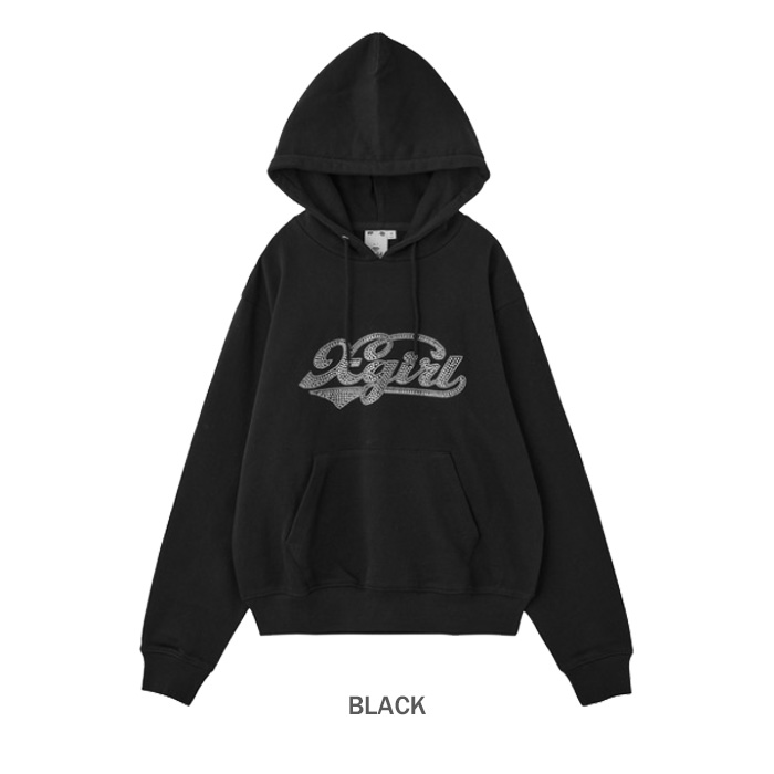 X-girl（エックスガール） RHINESTONE CURSIVE LOGO SWEAT HOODIE