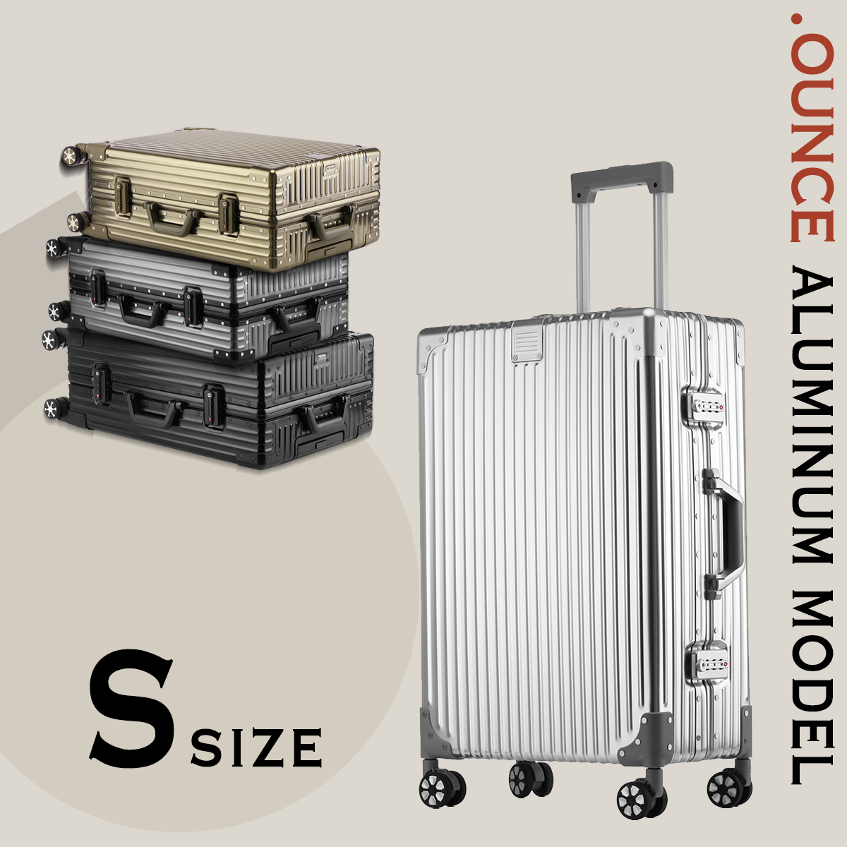 スーツケース アルミボディ キャリーケース STYLISHJAPAN 公式 小型 頑丈 トランク アルミフレーム 40L 2泊 .OUNCE Sサイズ  absc1800s