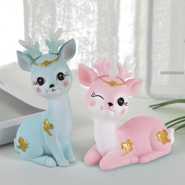 ヨーロピアンスタイルの鹿の像工芸品のアートギフト動物像樹脂トナカイの置物リビングルームオフィスホームバスルームカフェ , ブルーピンク