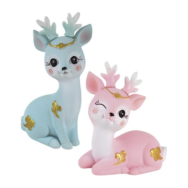 ヨーロピアンスタイルの鹿の像工芸品のアートギフト動物像樹脂トナカイの置物リビングルームオフィスホームバスルームカフェ , ブルーピンク