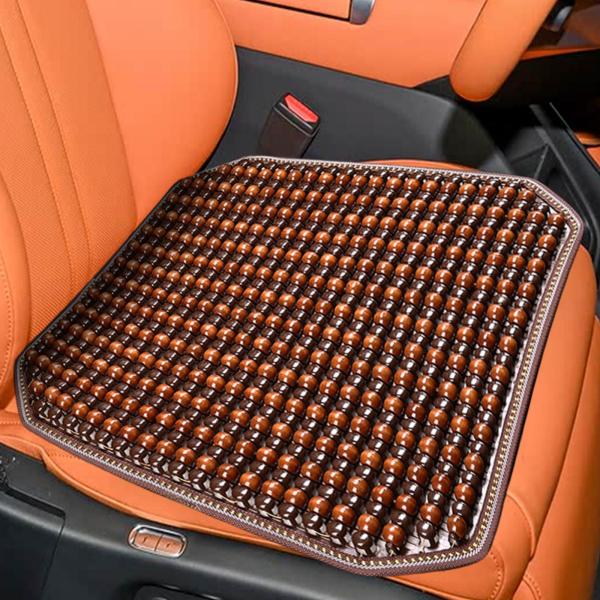 木製ビーズシートカバーパッド 夏用 通気性 オフィスチェア SUV セダン用 ブラウン