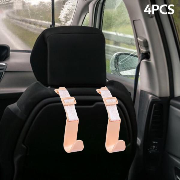 カーシートヘッドレストフック 4個 車用収納オーガナイザー ハンドバッグ バッグ コート用 ベージュ