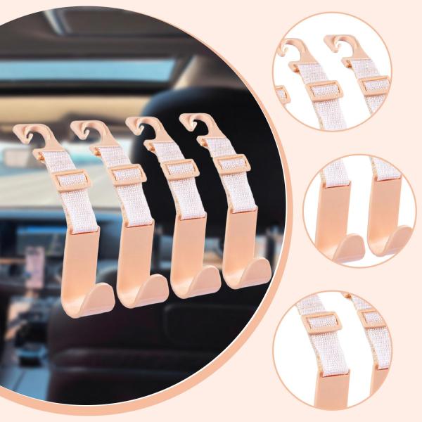 カーシートヘッドレストフック 4個 車用収納オーガナイザー ハンドバッグ バッグ コート用 ベージュ