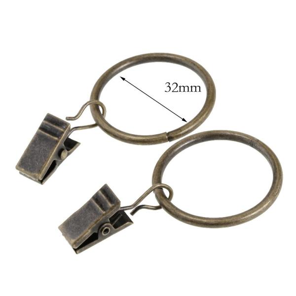 12本の金属製のカーテンドレープリングクリップ付き青銅32mm