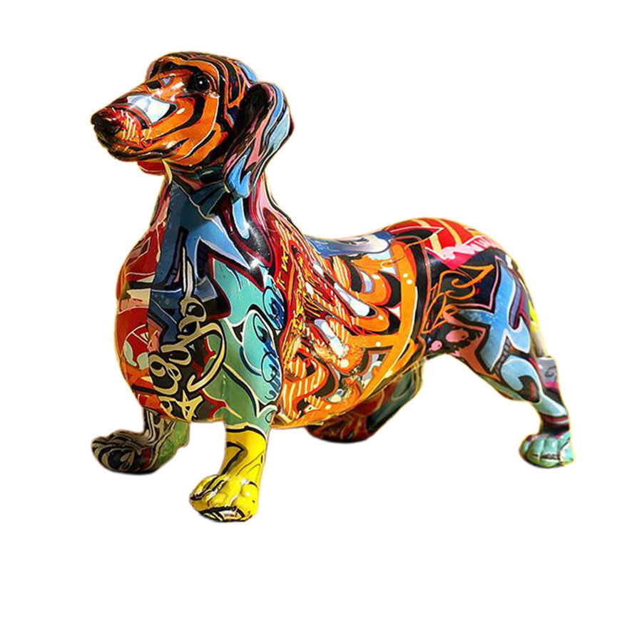 クリエイティブカラフルなダックスフント犬彫刻フィギュア樹脂工芸置物像ホームオフィス装飾グッズアートピース装飾工芸オーナメント｜stk-shop｜02