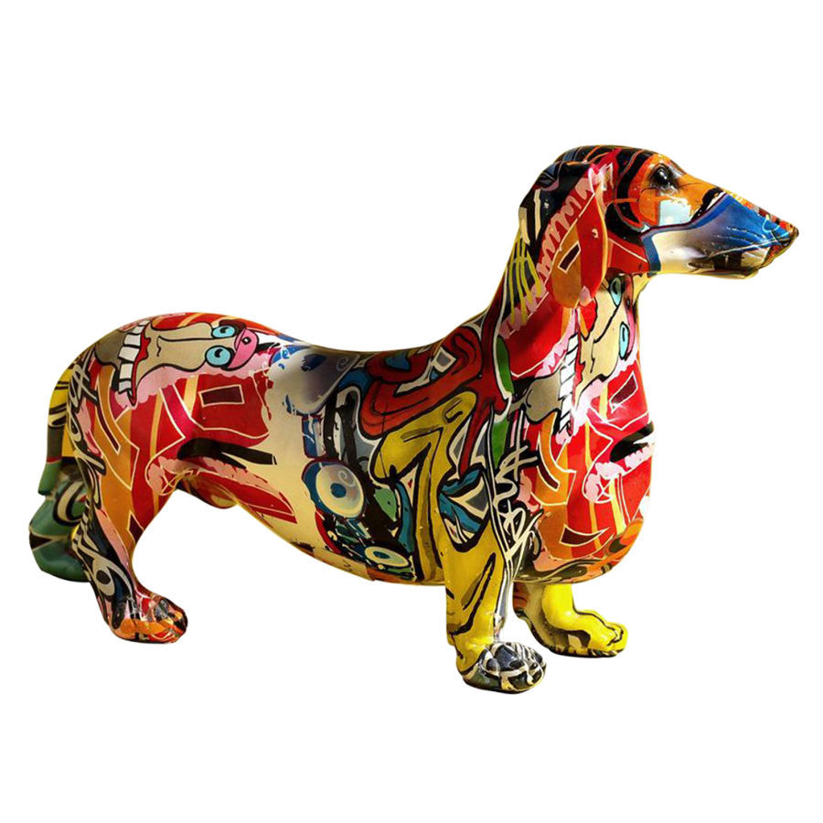 クリエイティブカラフルなダックスフント犬彫刻フィギュア樹脂工芸置物像ホームオフィス装飾グッズアートピース装飾工芸オーナメント｜stk-shop｜03