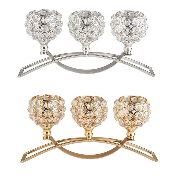 クリスタルキャンドルホルダー3本の腕燭台結婚式のテーブル飾りゴールデン