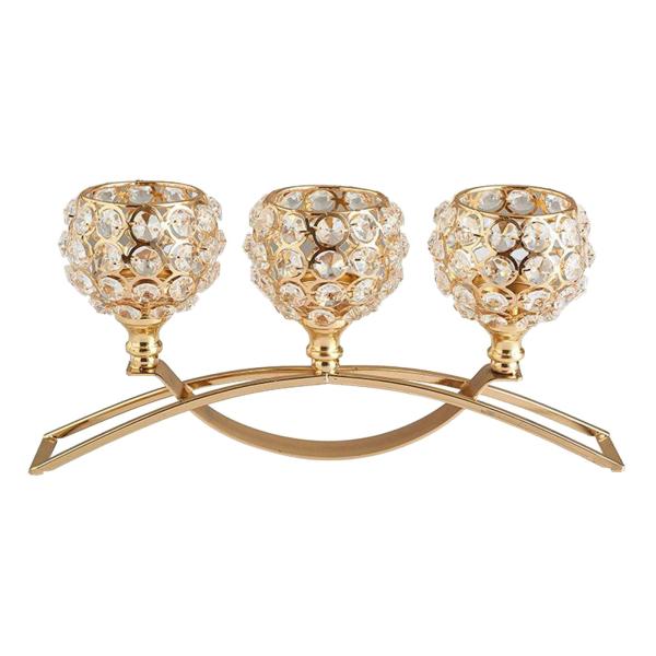 クリスタルキャンドルホルダー3本の腕燭台結婚式のテーブル飾りゴールデン