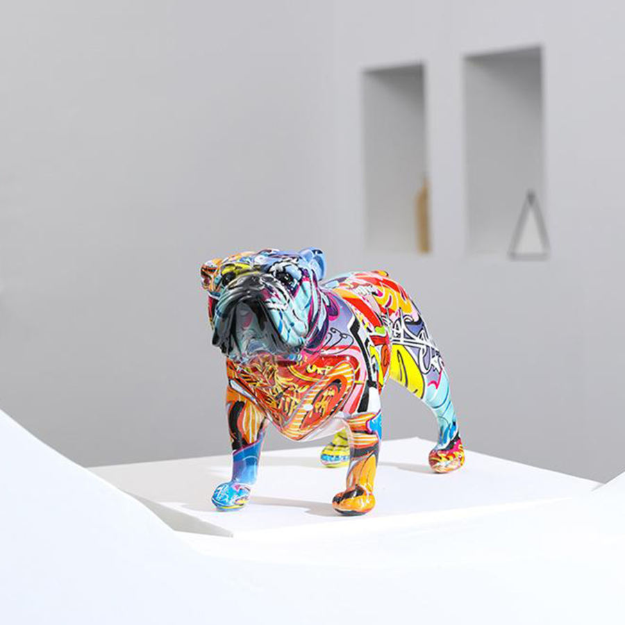 動物グラフィティアート樹脂クラフトの装飾品明るい着色立ちブルドッグ置物飾り犬の恋人のギフト |  | 01