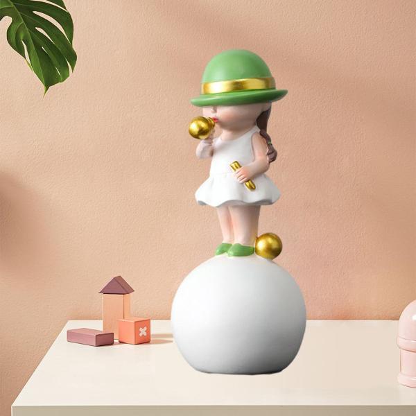 かわいい漫画の置物の彫刻の装飾の彫像のオフィスのデスクトップA_Girl_Green