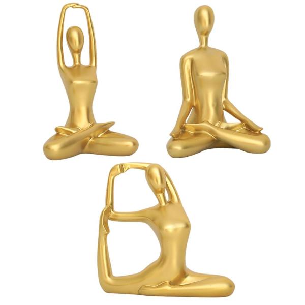 ヨガポーズフィギュアレジン像人間の彫刻ホームオフィスの装飾20x21cm