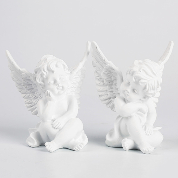 2x愛らしいキューピッド天使の置物工芸品像屋外記念ケルビム彫刻リトル