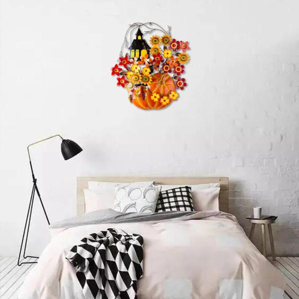 壁の装飾の花輪3Dカボチャの正面玄関の花輪秋の結婚披露宴の感謝祭/ハロウィーンの壁掛けの装飾のための造花秋の花輪