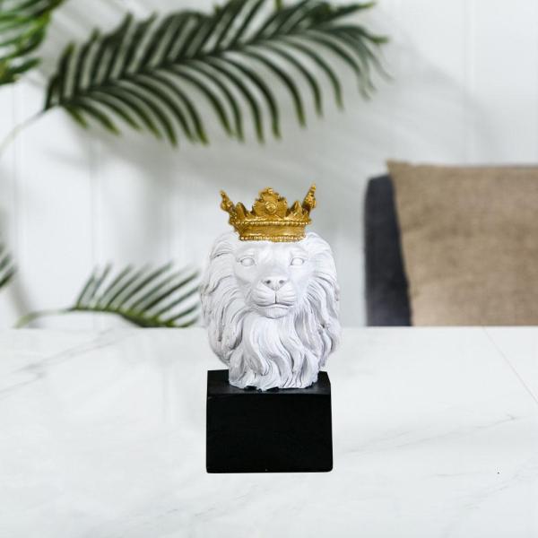 ライオンの頭像の装飾家の彫刻の置物の装飾白7x6x15cm