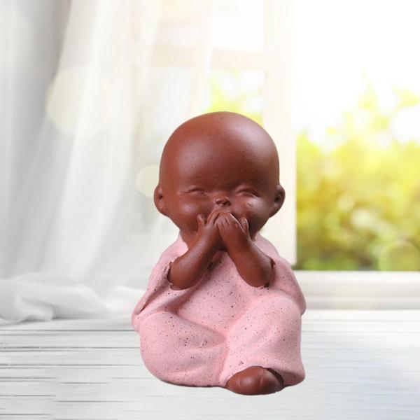 ミニデスクデコレーションティークラフト仏像僧侶置物セラミック盆栽ピンク