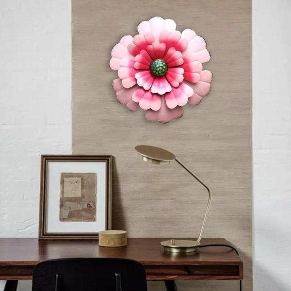 鮮やかな金属の花の壁の彫刻アートぶら下がっている屋内屋外の家の装飾ピンク