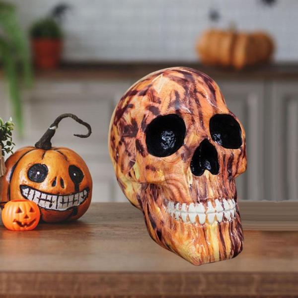 スカルヘッドスケルトンハロウィンスタチュー置物飾り14.5x12.5x17.5イエロー