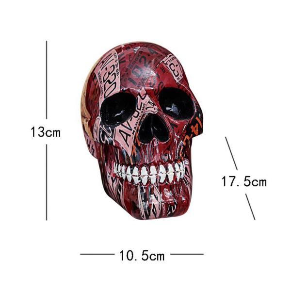 スカルヘッドスケルトンハロウィンスタチュー置物飾り13x10.5x17.5cm赤