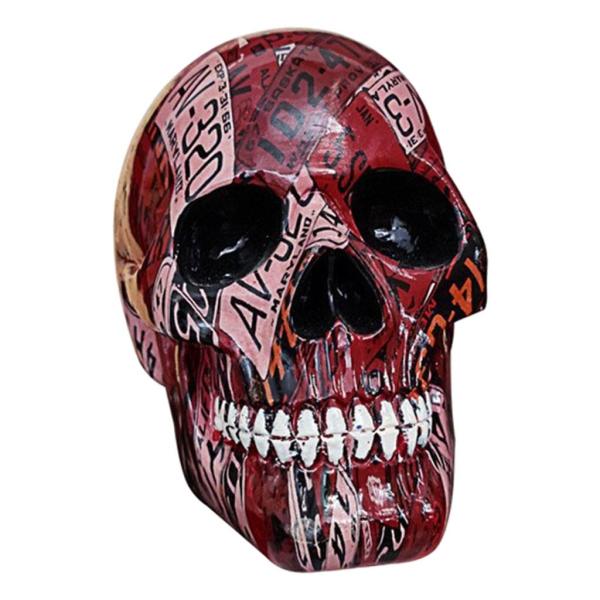 スカルヘッドスケルトンハロウィンスタチュー置物飾り13x10.5x17.5cm赤
