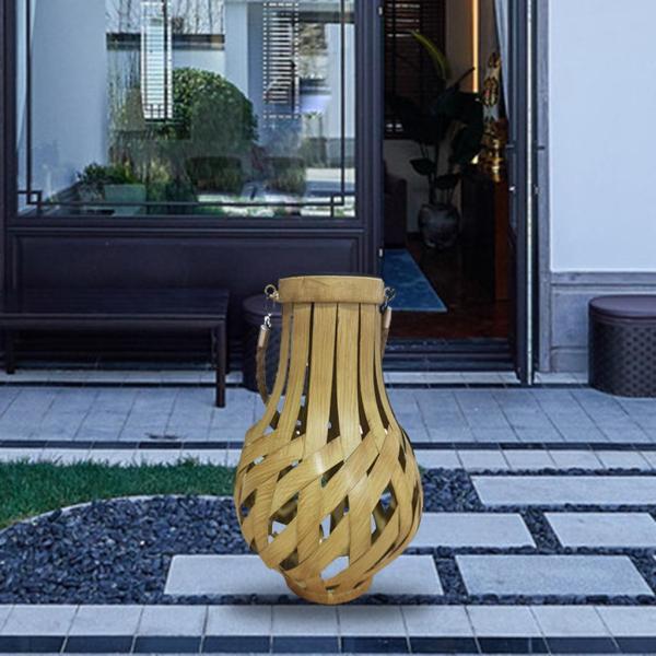 ヴィンテージバンブーランタン手織りハンギングティーライトキャンドルホルダーハンドル付きホームパティオガーデンデスクトップデコレーションポリッ