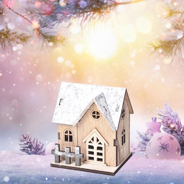 モドレンスタイルのクリスマスビレッジハウスキャビン置物ウォームライトテーブルギフトC