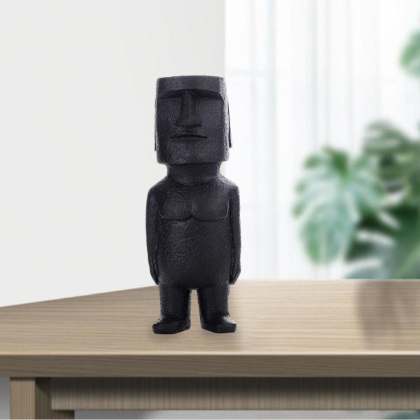1ピースの古代イースターアイランド像アクセントの装飾モノリスのテーブルの装飾品ブラックc