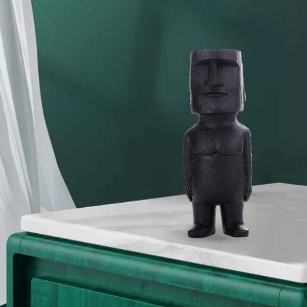1ピースの古代イースターアイランド像アクセントの装飾モノリスのテーブルの装飾品ブラックc