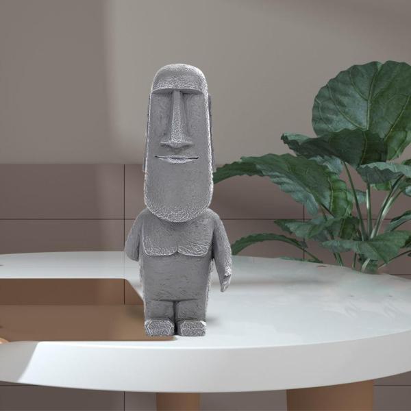 1ピースの古代イースターアイランド像アクセントの装飾モノリスのテーブル飾り灰色d