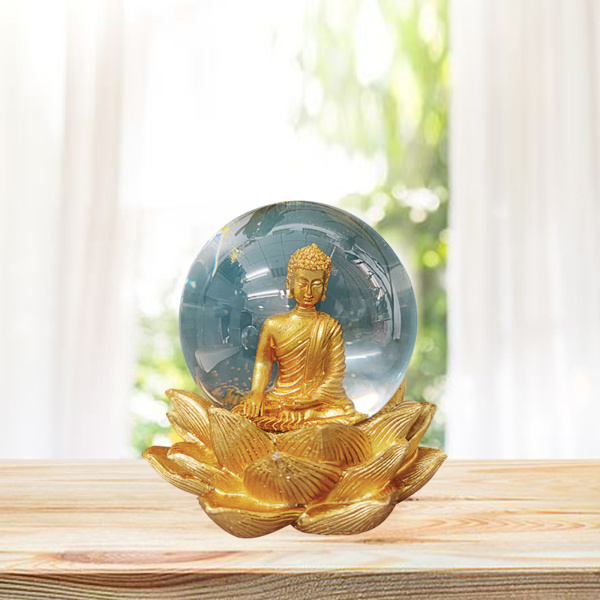 瞑想仏像、ホームオフィス卓上デスクトップスピリチュアルリビングルーム装飾のための仏装飾置物水晶玉｜stk-shop｜02