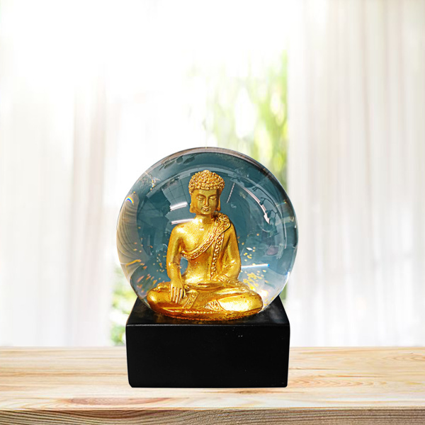 瞑想仏像、ホームオフィス卓上デスクトップスピリチュアルリビングルーム装飾のための仏装飾置物水晶玉｜stk-shop｜03