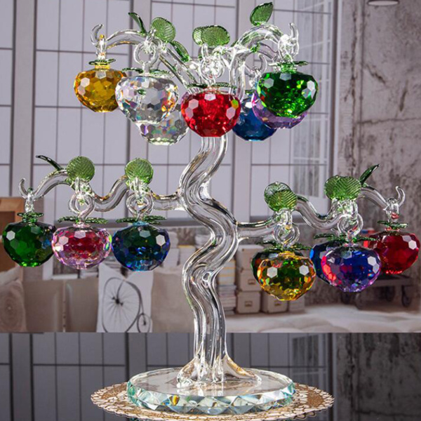 クリスタルアップルツリーガラスりんご風水工芸品家の装飾置物クリスマス新年の贈り物お土産の装飾装飾家の装飾