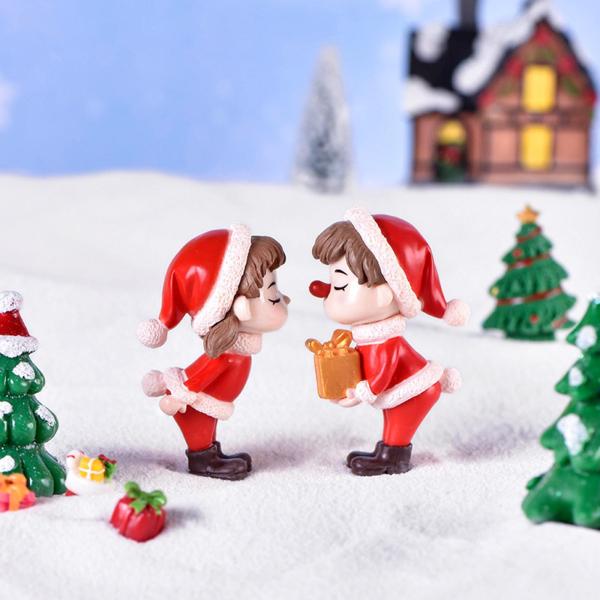 ミニクリスマスカップルフィギュアキャラクターおもちゃ愛好家置物小さなアート飾り盆栽の装飾家の装飾誕生日卓上記念日