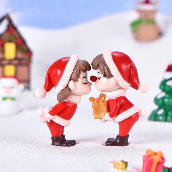 ミニクリスマスカップルフィギュアキャラクターおもちゃ愛好家置物小さなアート飾り盆栽の装飾家の装飾誕生日卓上記念日