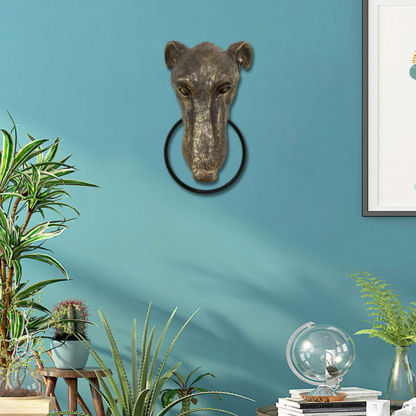 犬の頭壁に取り付けられたハンギングノッカー置物シックな装飾寝室のリビングルームのための動物の壁の彫刻｜stk-shop｜02