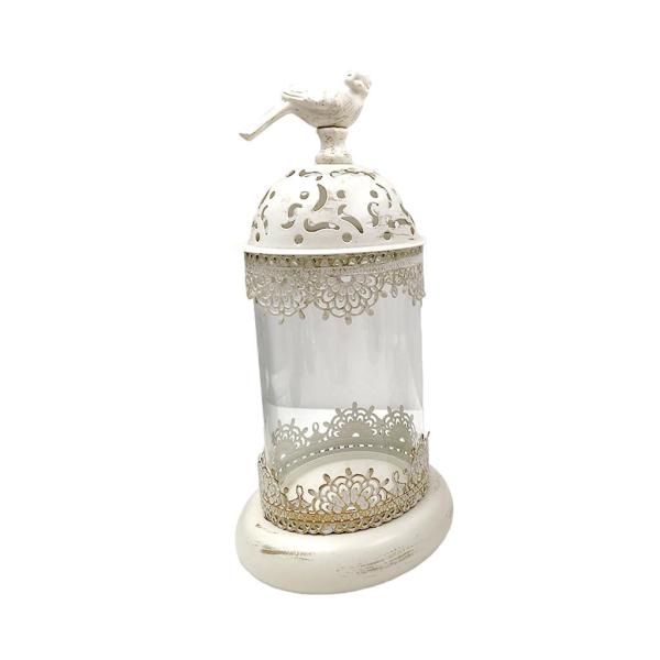 家の結婚式のセンターピースの装飾のための金属キャンドルホルダー鳥かごヴィンテージ燭台ランタン - ホワイト14x30cm