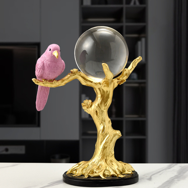 北欧の鳥の木の彫刻の置物クリスタルボールコレクタブルアートクラフトレデスクトップオフィスの家の装飾センターピースの装飾｜stk-shop｜02